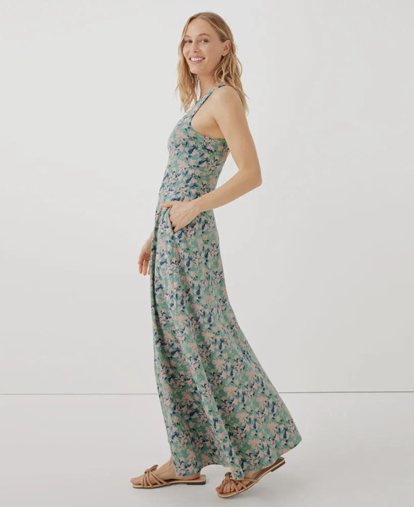 Pact Fit & Flare Open Back Maxi Dress - Shadow Floral Spruce