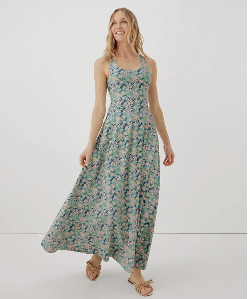 Pact Fit & Flare Open Back Maxi Dress - Shadow Floral Spruce