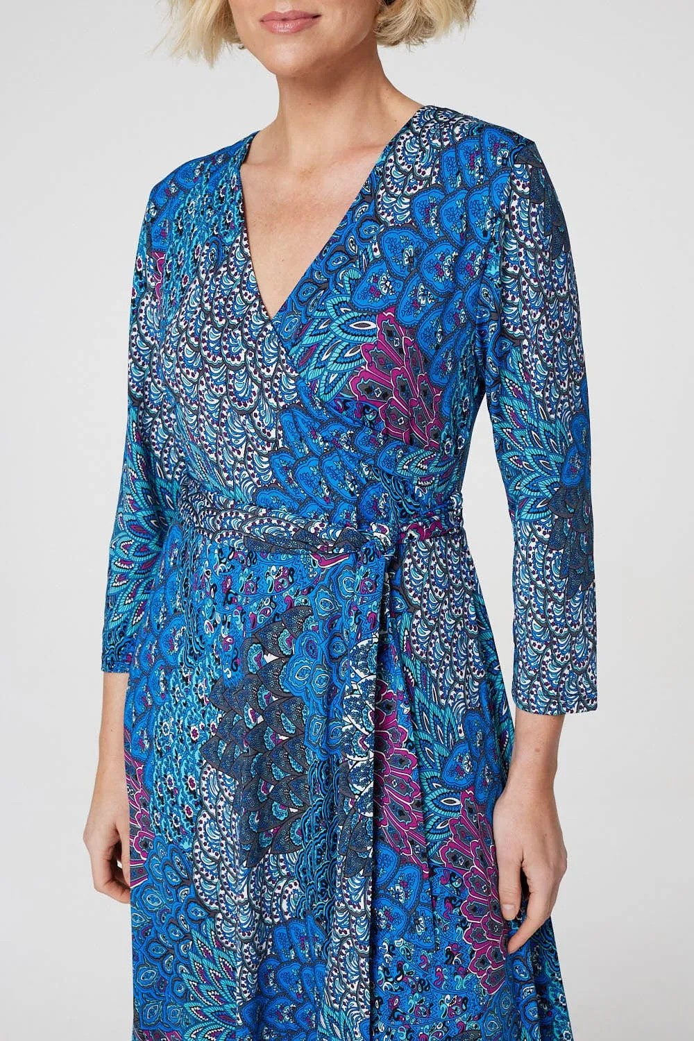 Peacock Print Wrap Maxi Dress