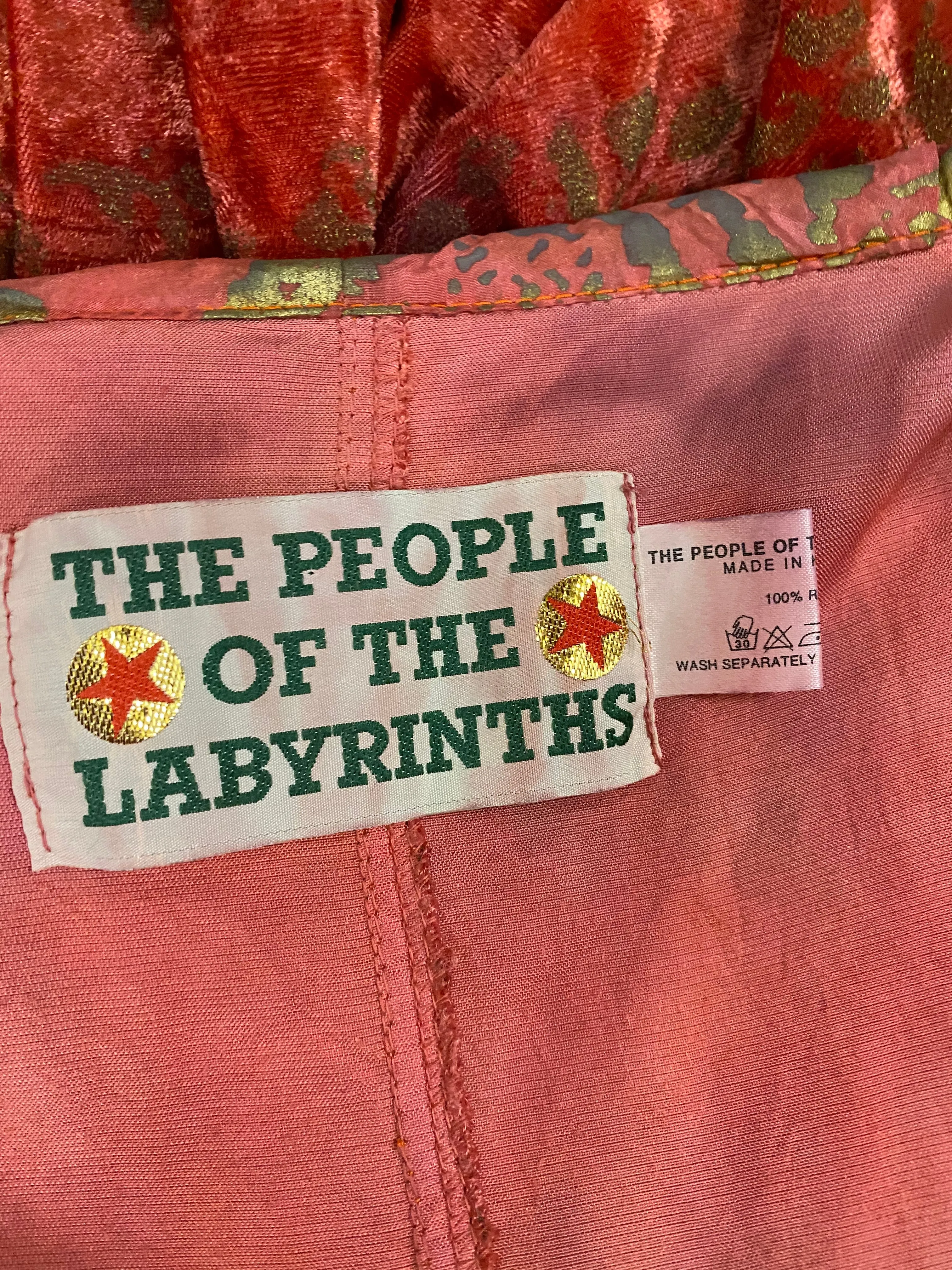 People of the Labyrinth Orange Velvet Stencilled Parka Jacket