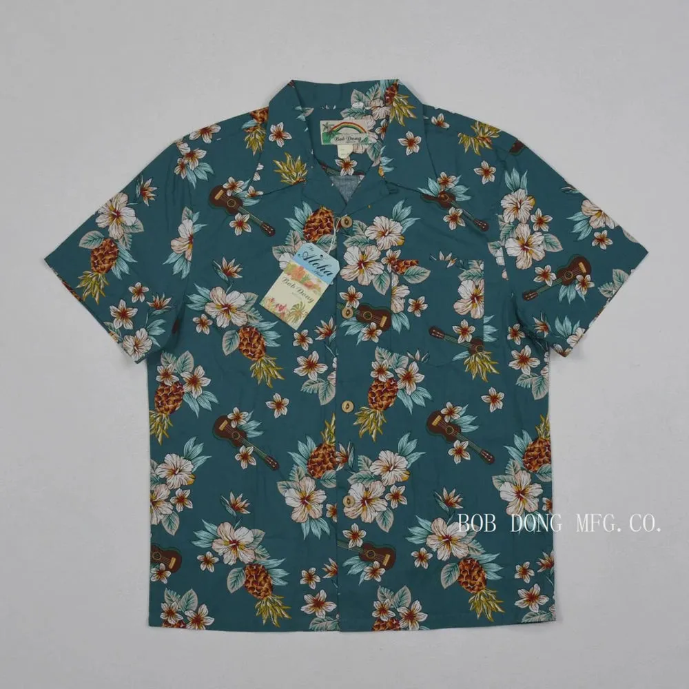 Pineapple Guitar Tropical Short Sleeved Shirts with Turn-down Collar