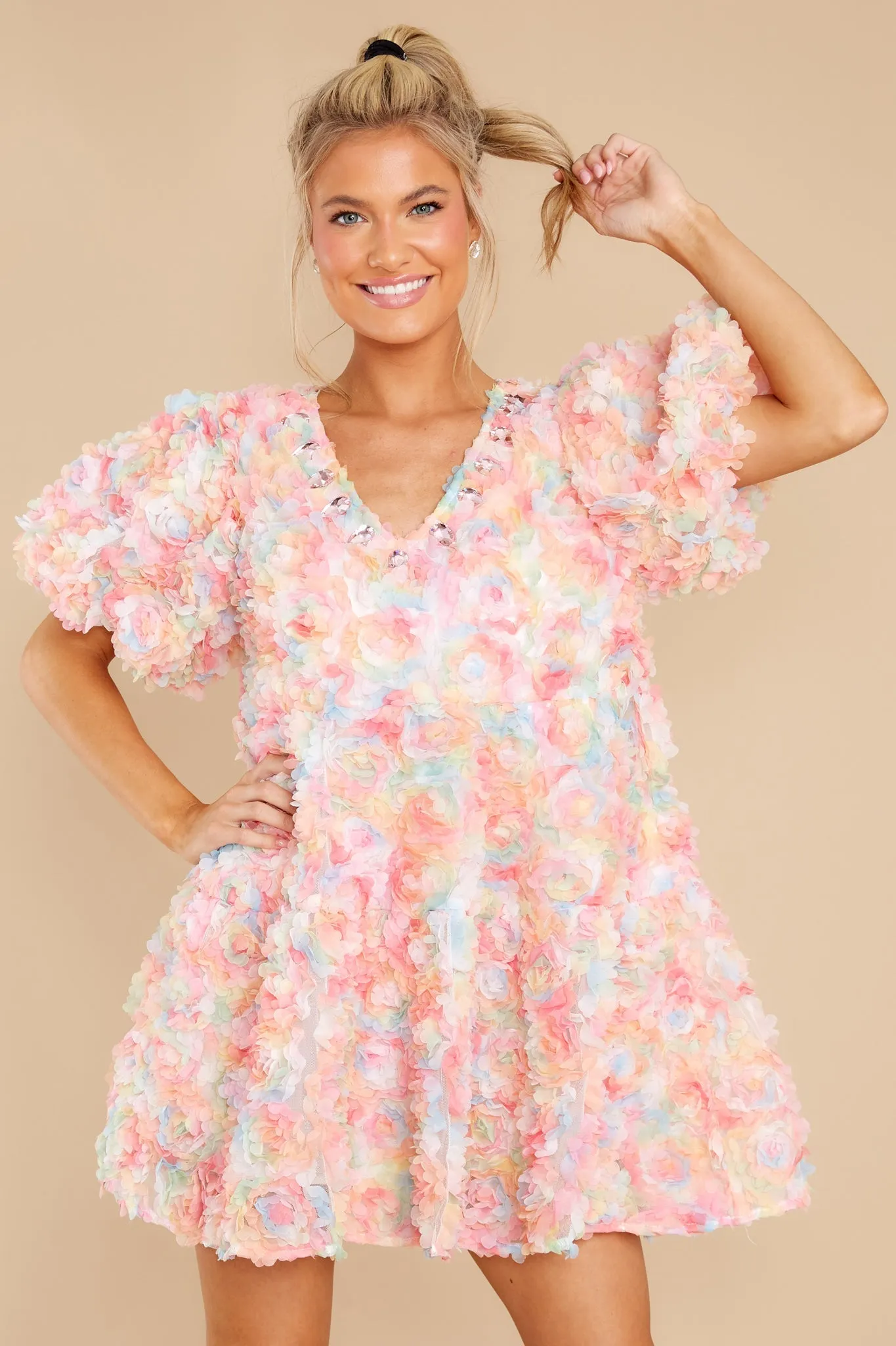 Pink Flower Fabric Dress