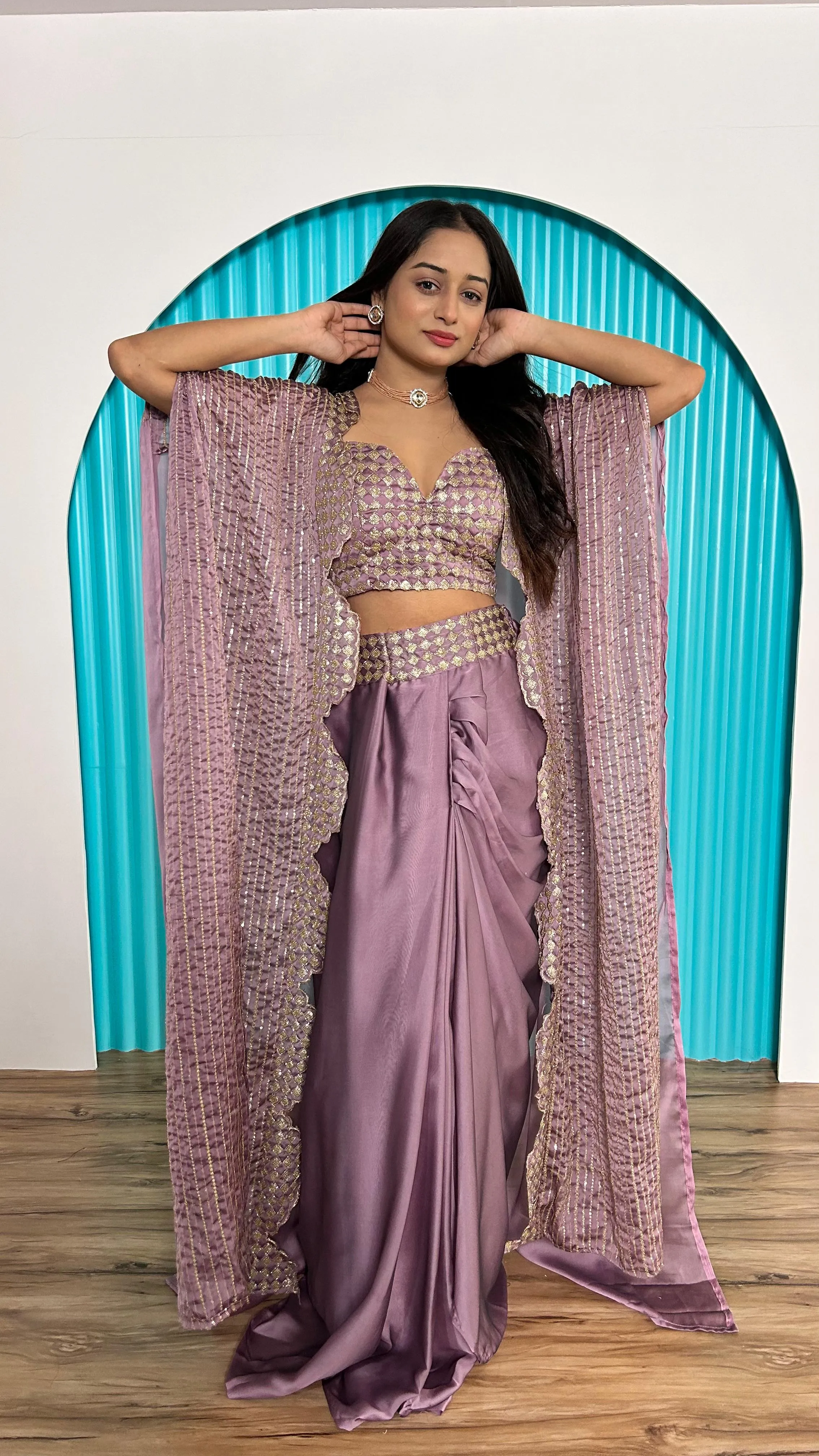 Pink Kasturi Silk Indo western Set