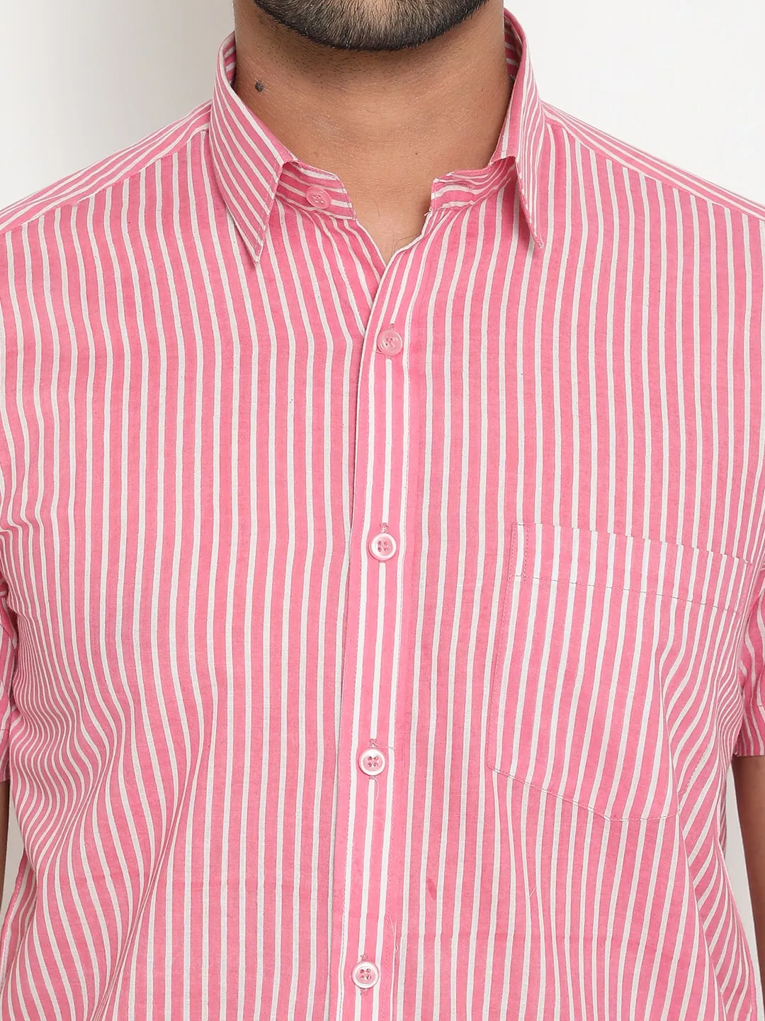 Pink Short Sleeve Cotton Hand Block Printed Men’s Shirt