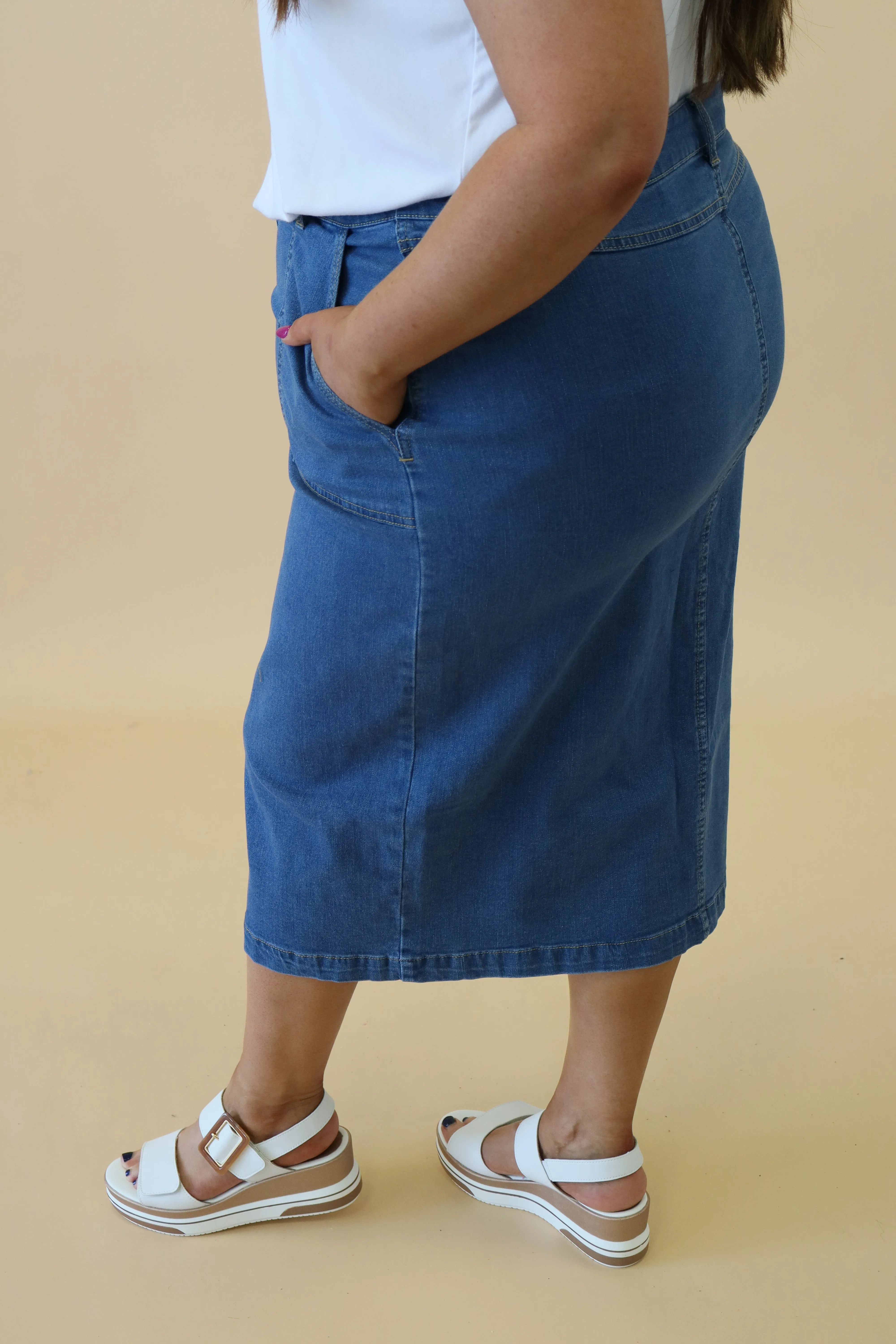 Pinns Button Up Denim Skirt In Blue