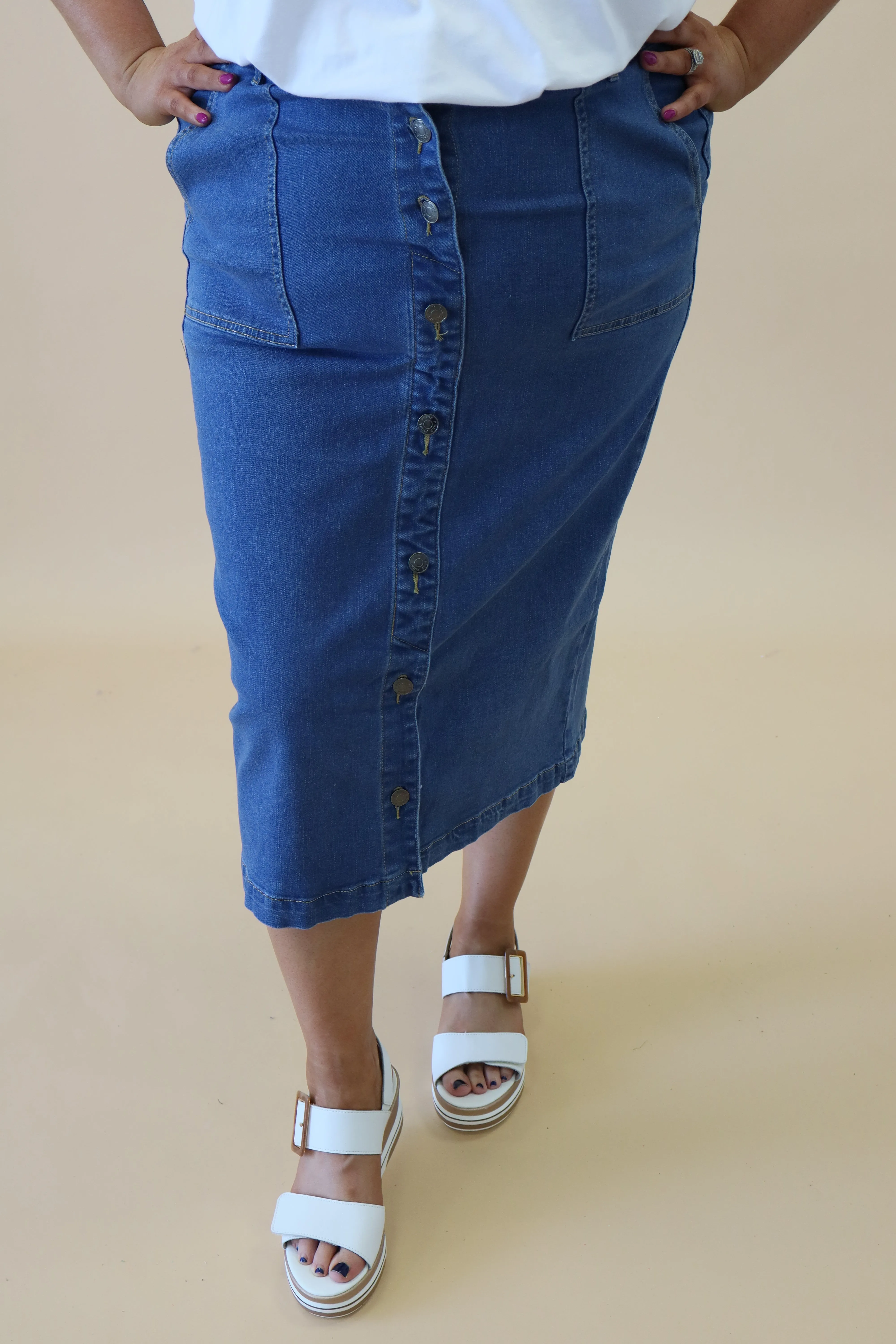 Pinns Button Up Denim Skirt In Blue