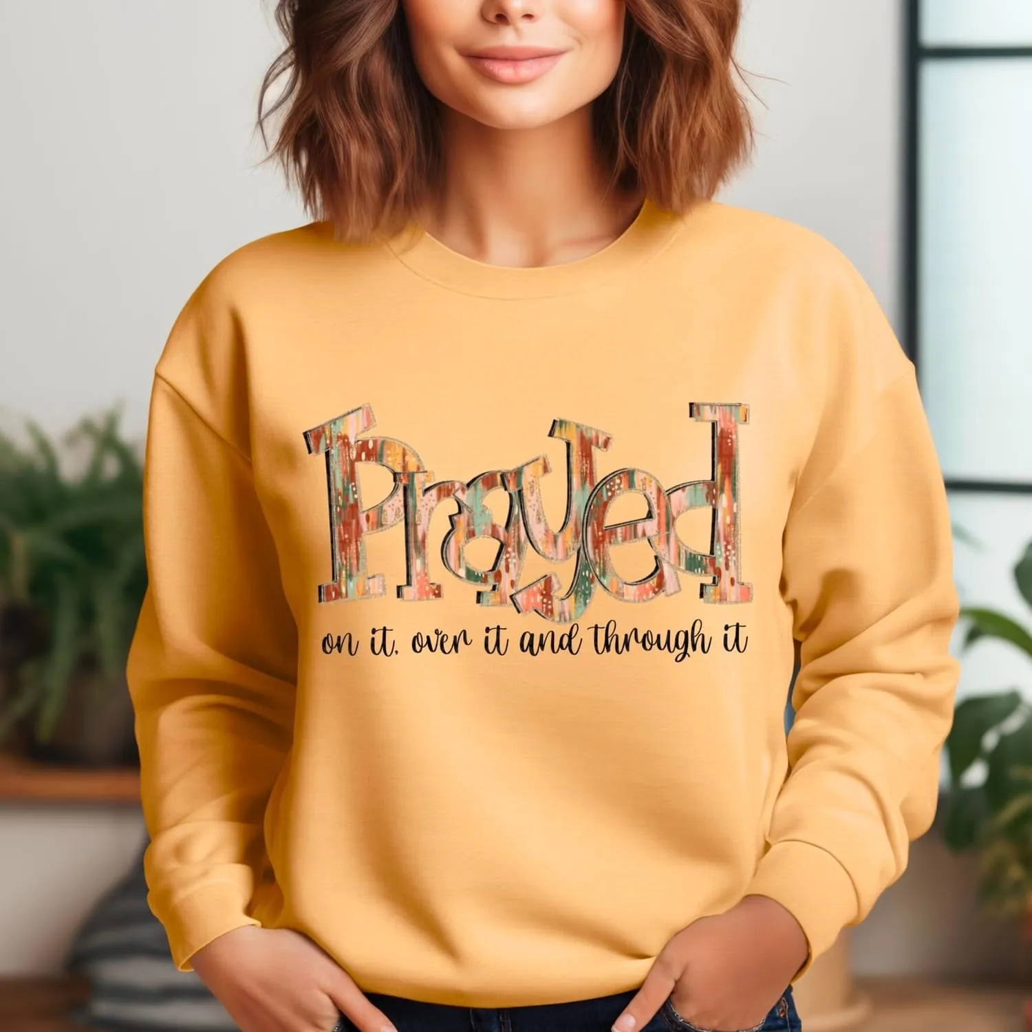 Prayed on it, over it, through it| Christian Crewneck Sweatshirt for Women