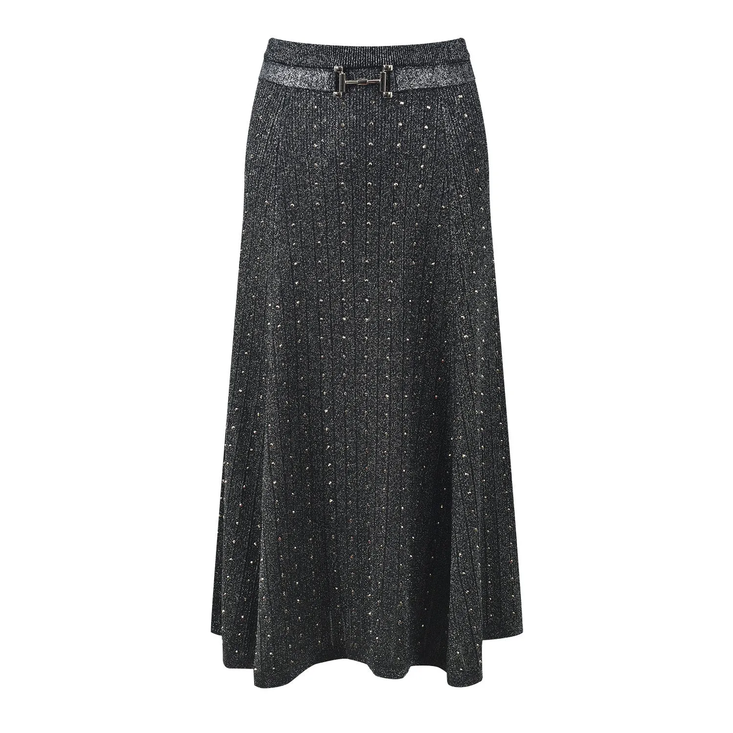 Pre Order:  Hot Stamping Diamond V-Neck Thin Top   Midi Skirt