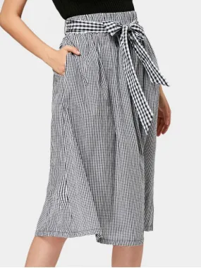 Pretty Belted Checked Midi A Line Skirt