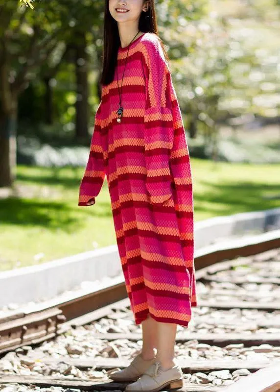 Pullover Sweater dresses RefashionStripe Split Long Sleeve Woollen Dress