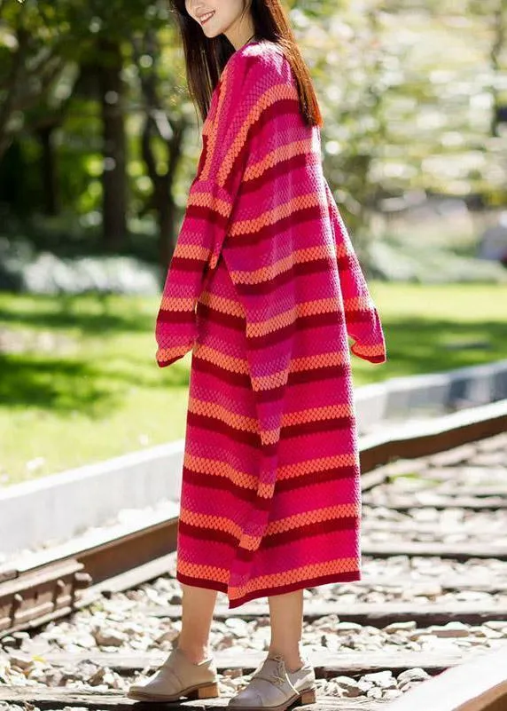 Pullover Sweater dresses RefashionStripe Split Long Sleeve Woollen Dress