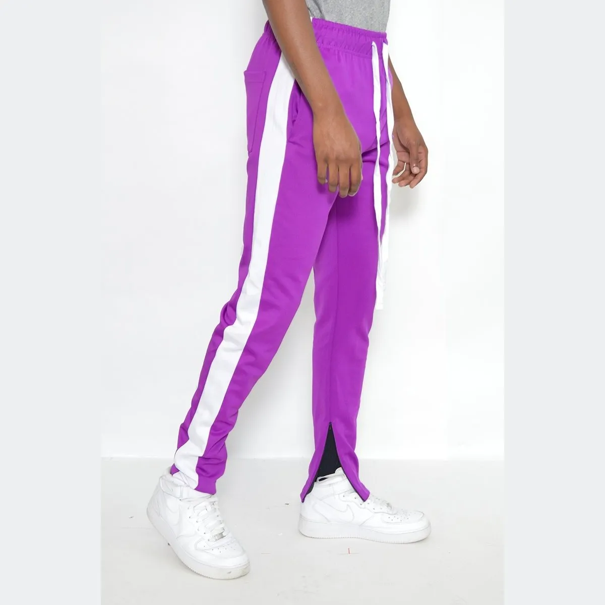 Purple & White Slim Fit Track Pants