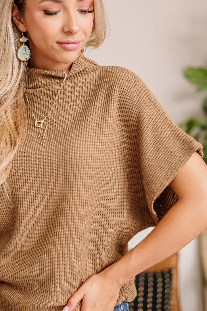 "Shirred" Joy Mock Neck Top | Camel