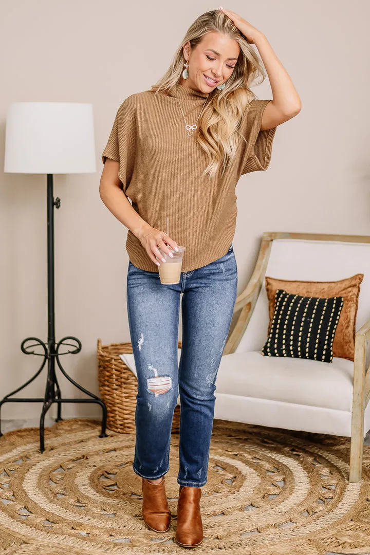 "Shirred" Joy Mock Neck Top | Camel