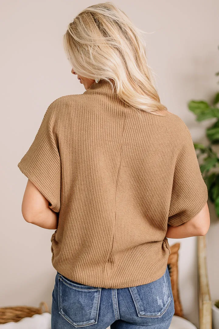 "Shirred" Joy Mock Neck Top | Camel