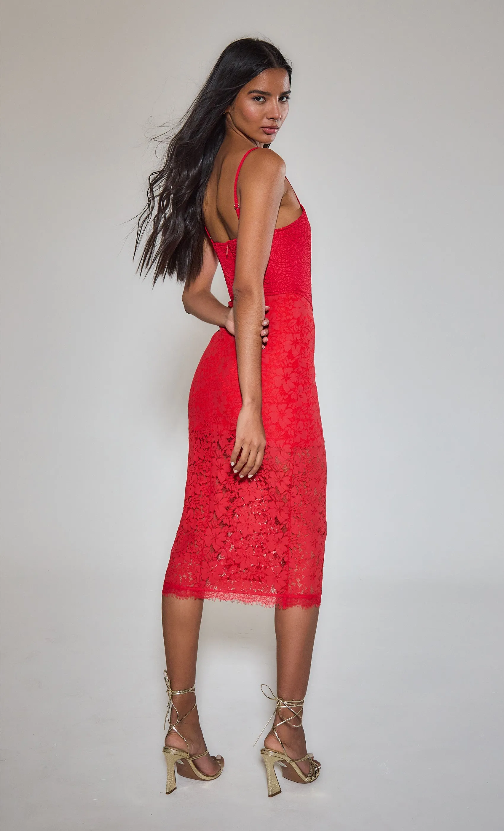 Red Lace Midi Corset Dress