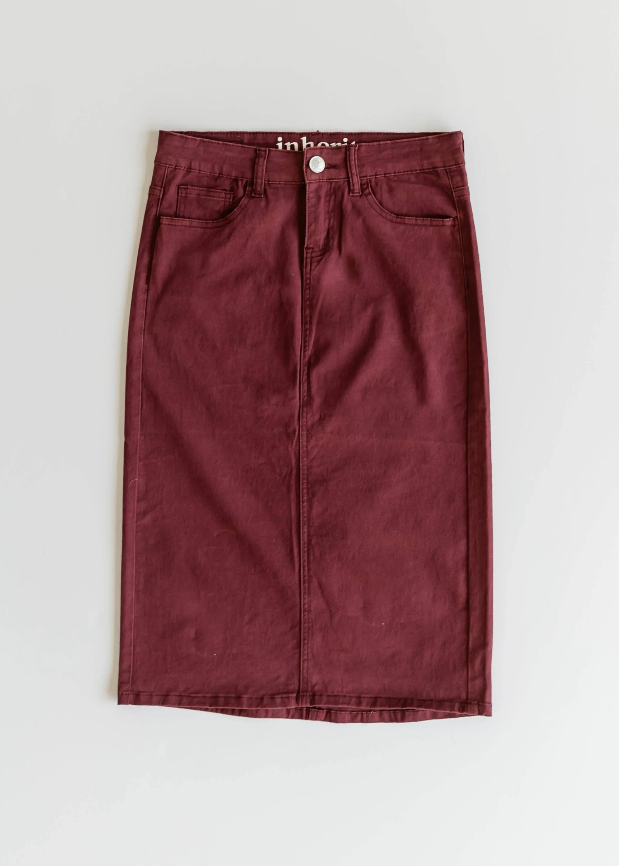 Remi Burgundy Denim Midi Skirt