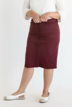 Remi Burgundy Denim Midi Skirt