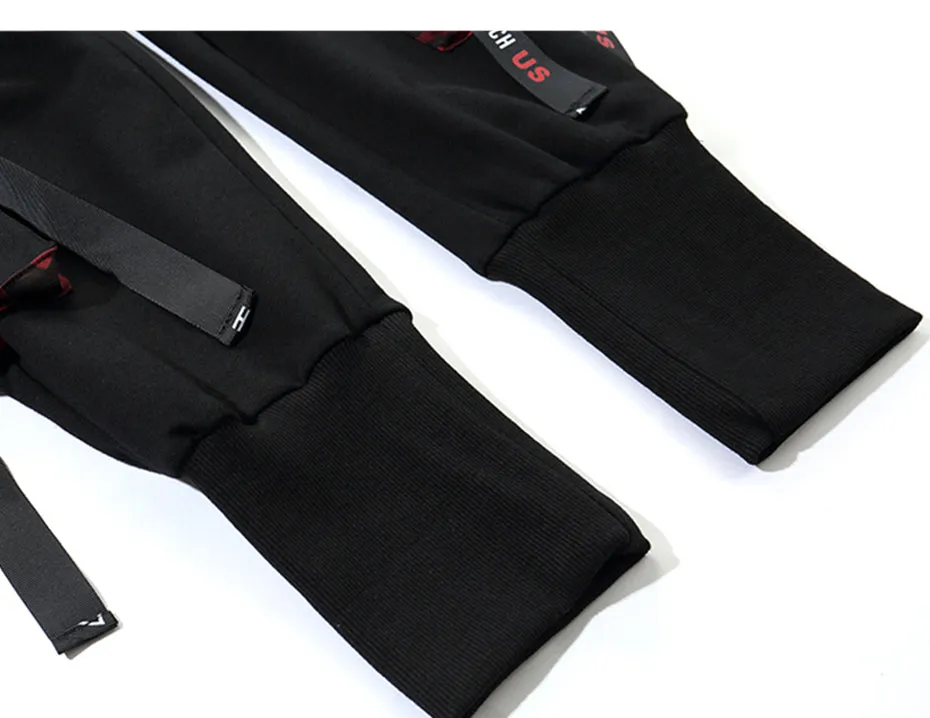 Ribbon Buckle Pocket Casual Hip Hop Style Men Sweatpants