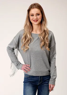 Roper Womens Gray Polyester Chain Fringe Sweater