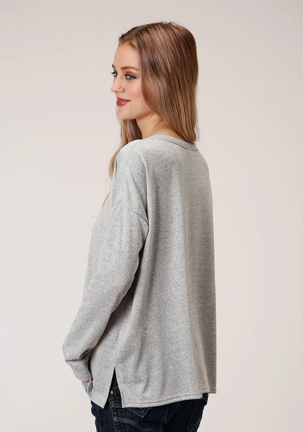 Roper Womens Grey Polyester Slouchy Fit Sweater