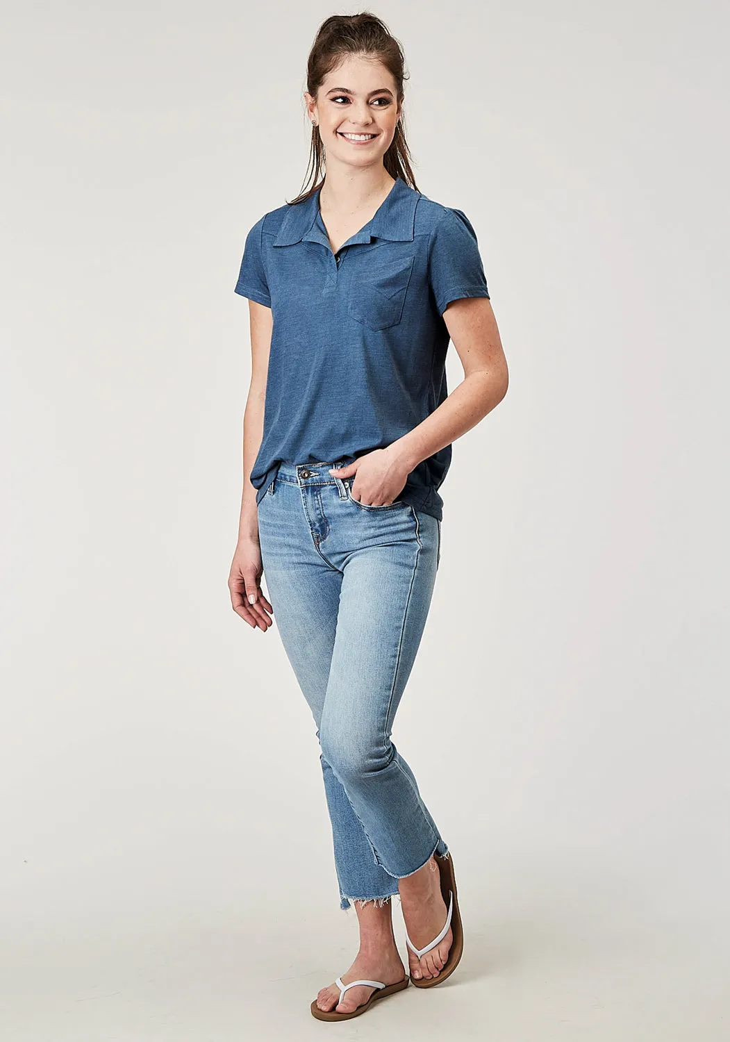 Roper Womens Puffed Polo Navy Poly/Cotton S/S T-Shirt