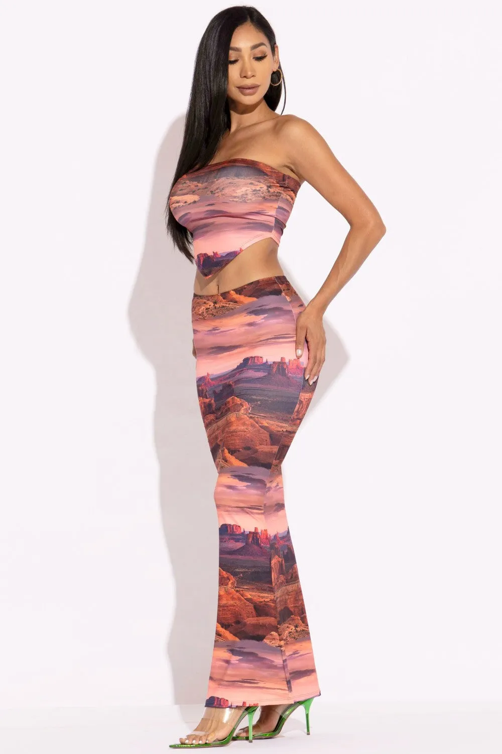 Rust Printed Tube Top And Maxi Skirt