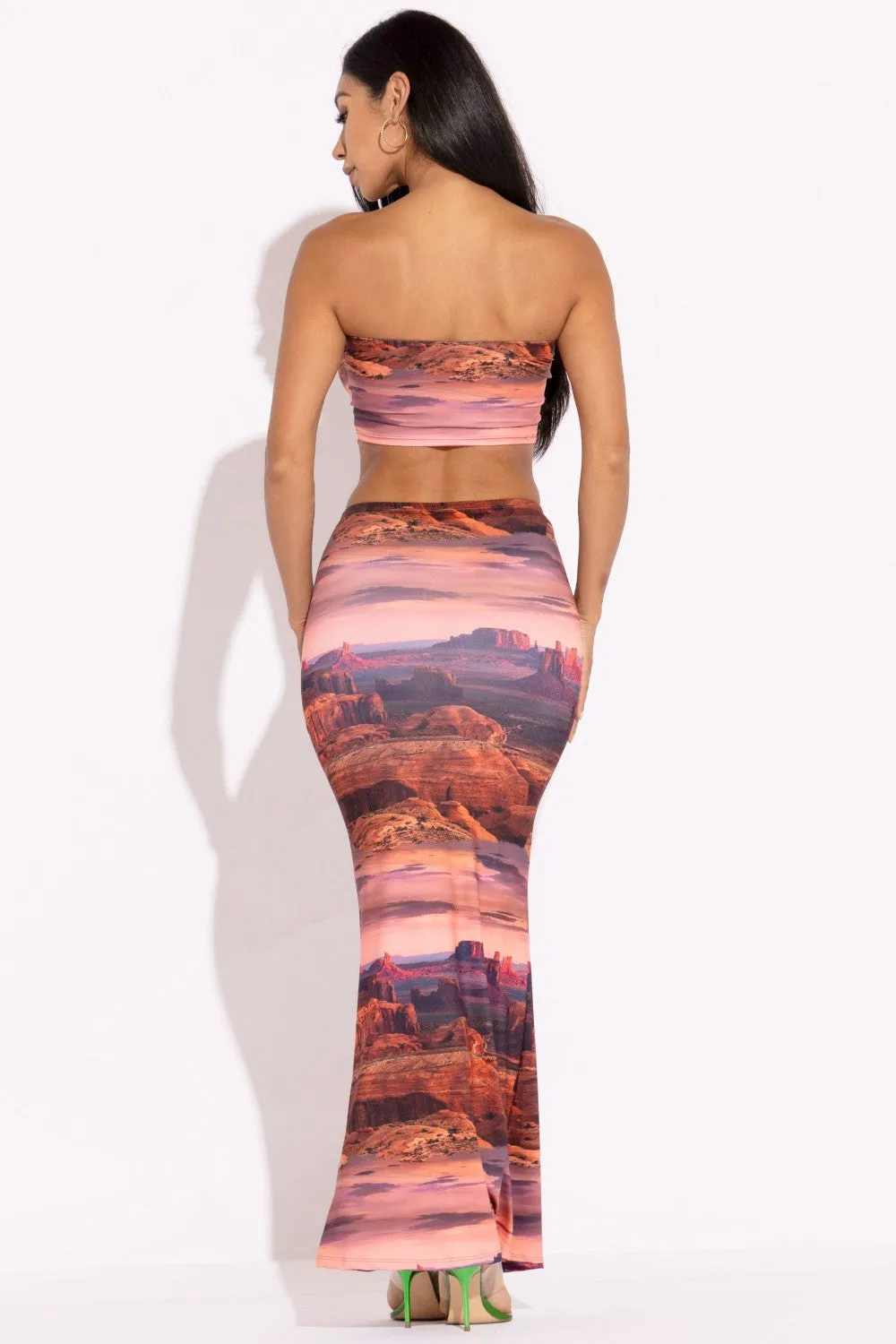 Rust Printed Tube Top And Maxi Skirt