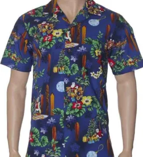 Santa and Surfboards Mens Shirt in Navy