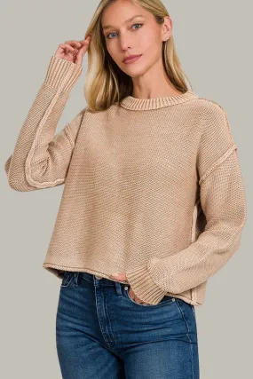 Seam Detail Crop Sweater (Light Camel)