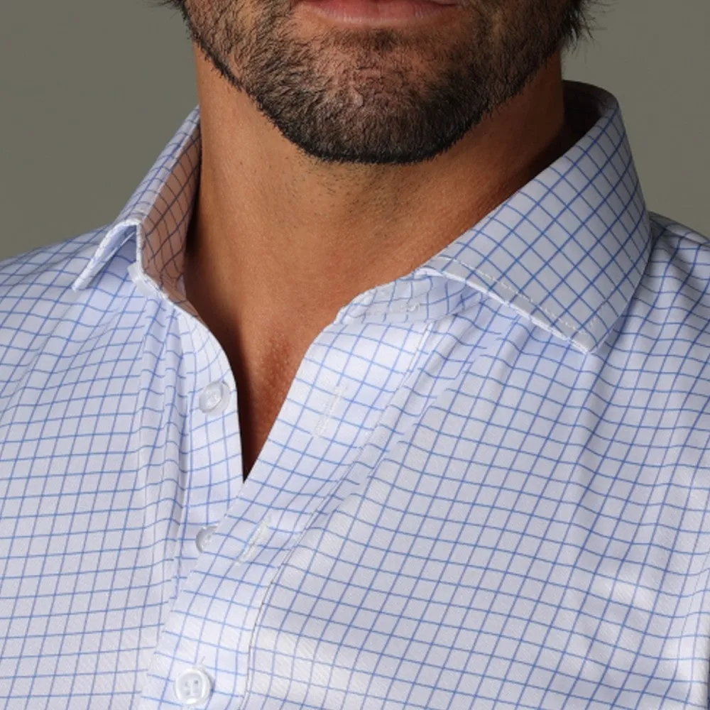 Semi-Spread Collar Polo Thin Blue Check