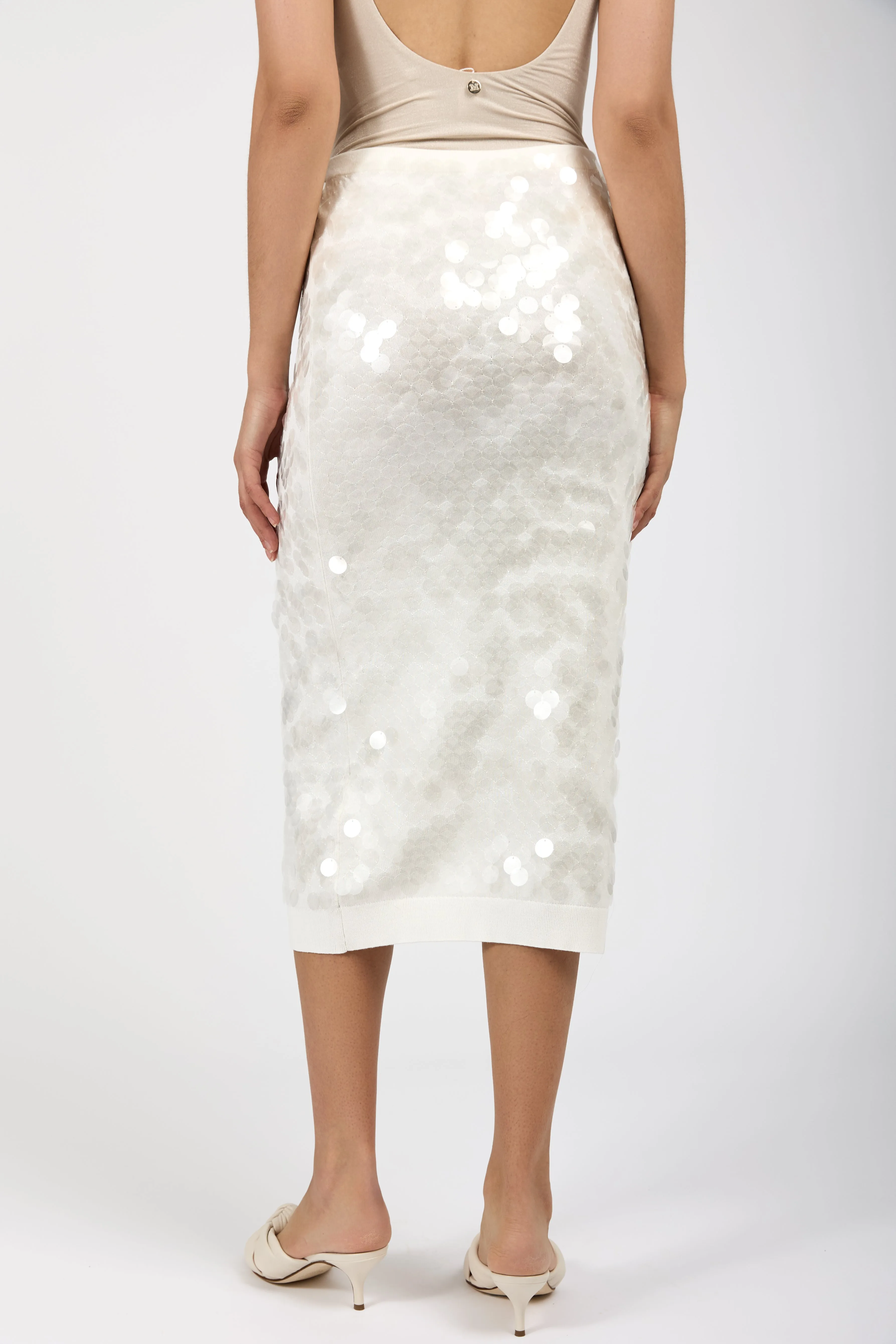 Sequined Cotton Midi Skirt in Milky White