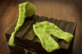 SET Mohair Pants and Ornate Sleeping Hat - Light Green