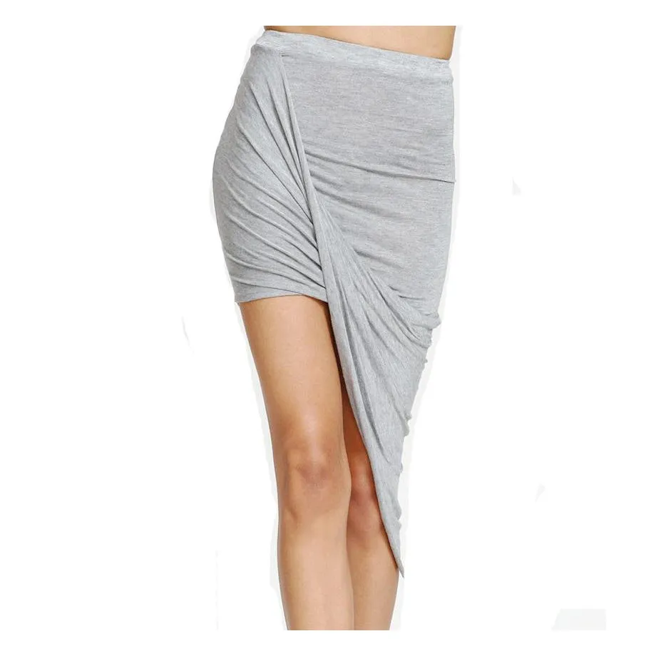 Sexy Wrap Banded Waist Draped Asymmetrical Skirt