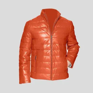 Shop Best Luxury Orange Men’s Leather Packable Down Filled Puffer Jacket