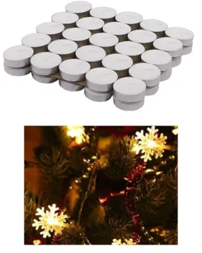 Shoppy Assist-Combo Delight Pack of TEALIGHT_100Pcs (2hr_Burn time)   Warm White_4mtrs 14LED SNOWLIGHT (2Pcs)__Home Decoration Long-Lasting Decor,Diwali,Festival,Christmas,New Year,Gift,Light