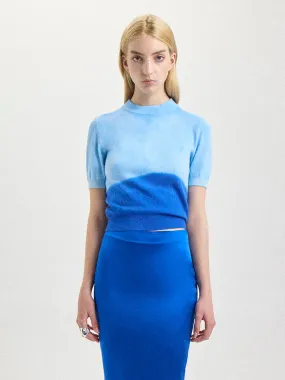 Short Sleeve Cashmere Knit Sweater in Blue Degrade