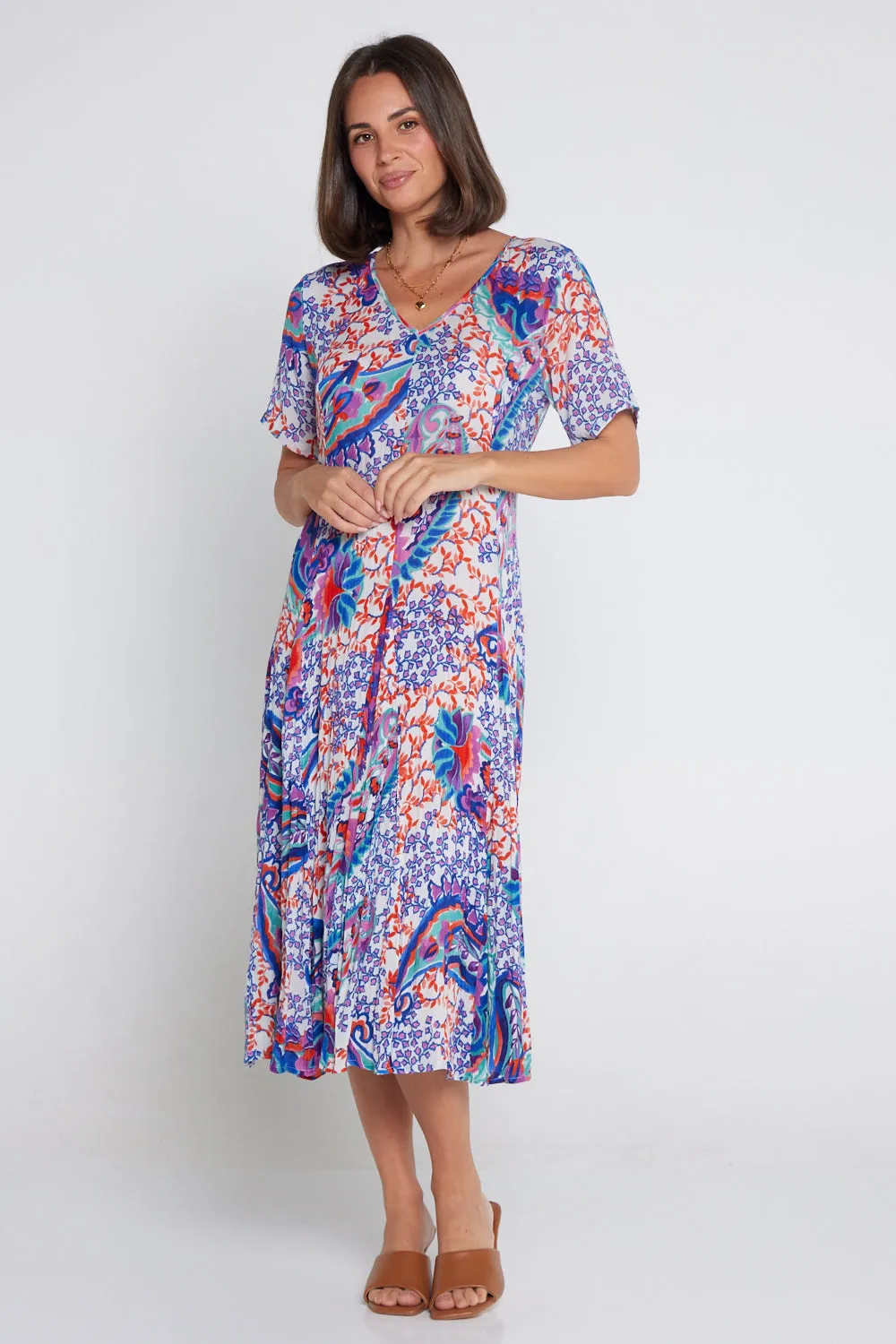 Short Sleeve Godet Dress - Radhanagar