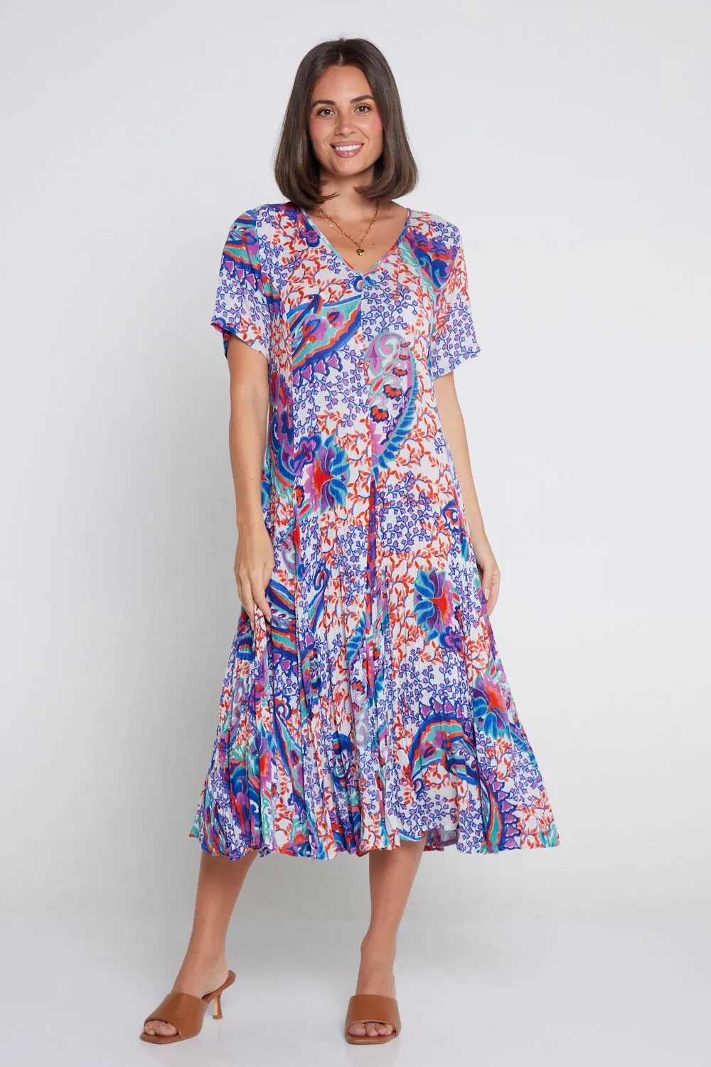 Short Sleeve Godet Dress - Radhanagar