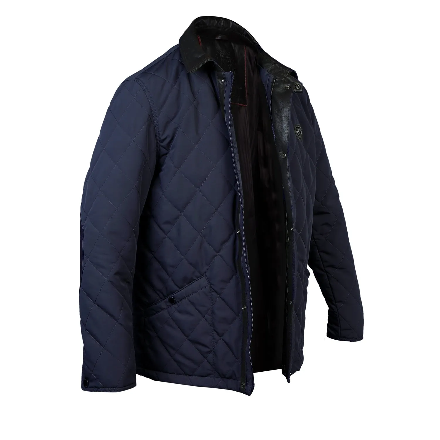 Short Standing Collar Blue Puffer Jacket with Multiple Front Pockets By Brune & Bareskin