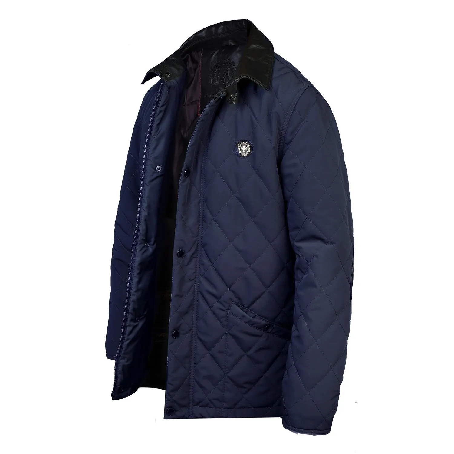 Short Standing Collar Blue Puffer Jacket with Multiple Front Pockets By Brune & Bareskin