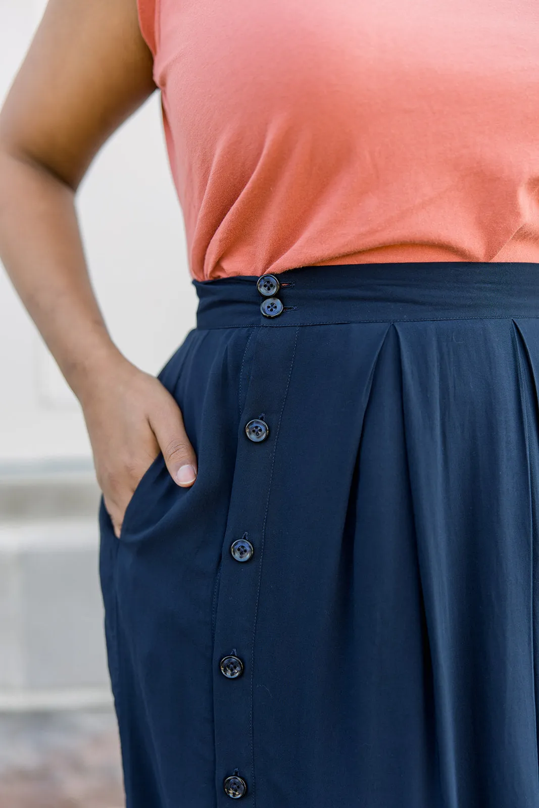 Side Button Midi Skirt - last chance