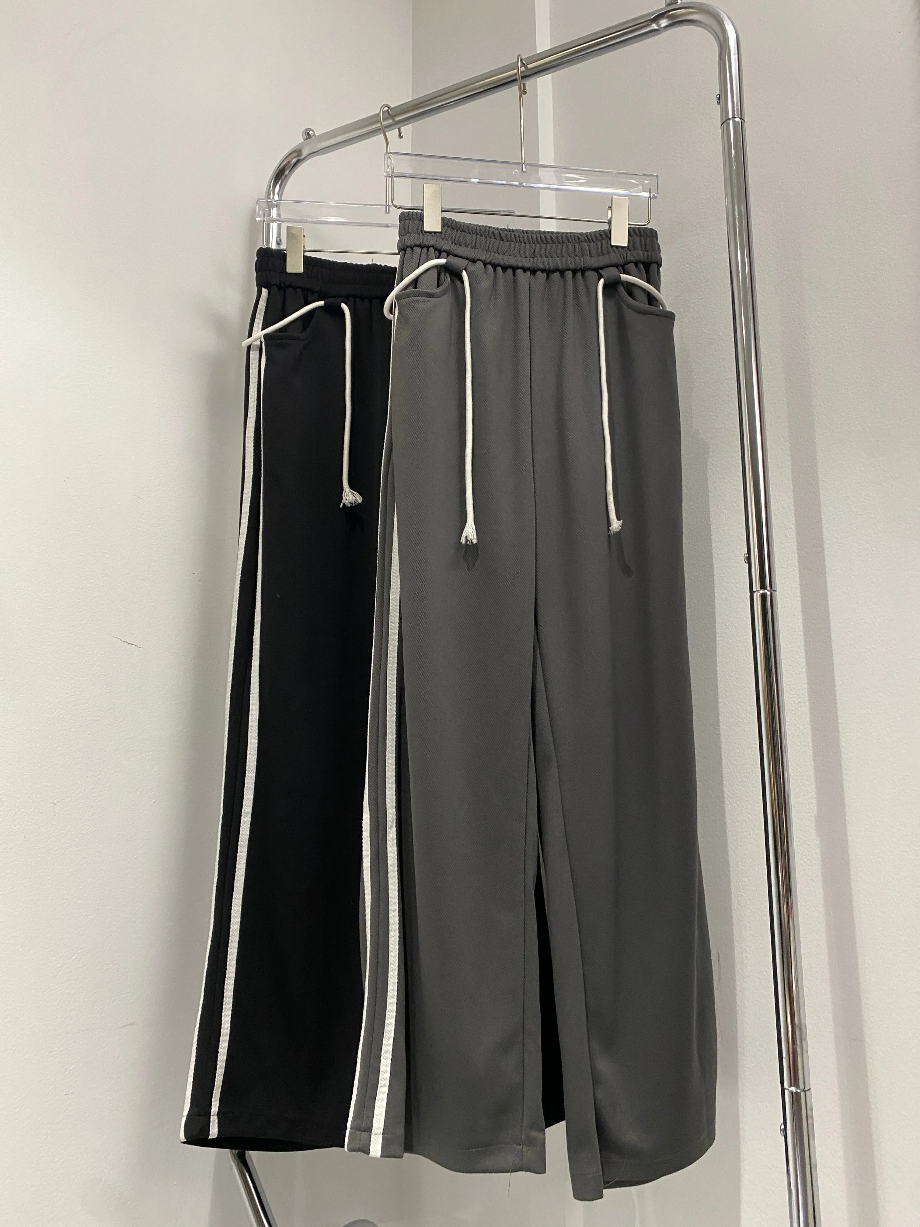 Side Striped Wide Leg Sweatpants - Smoke