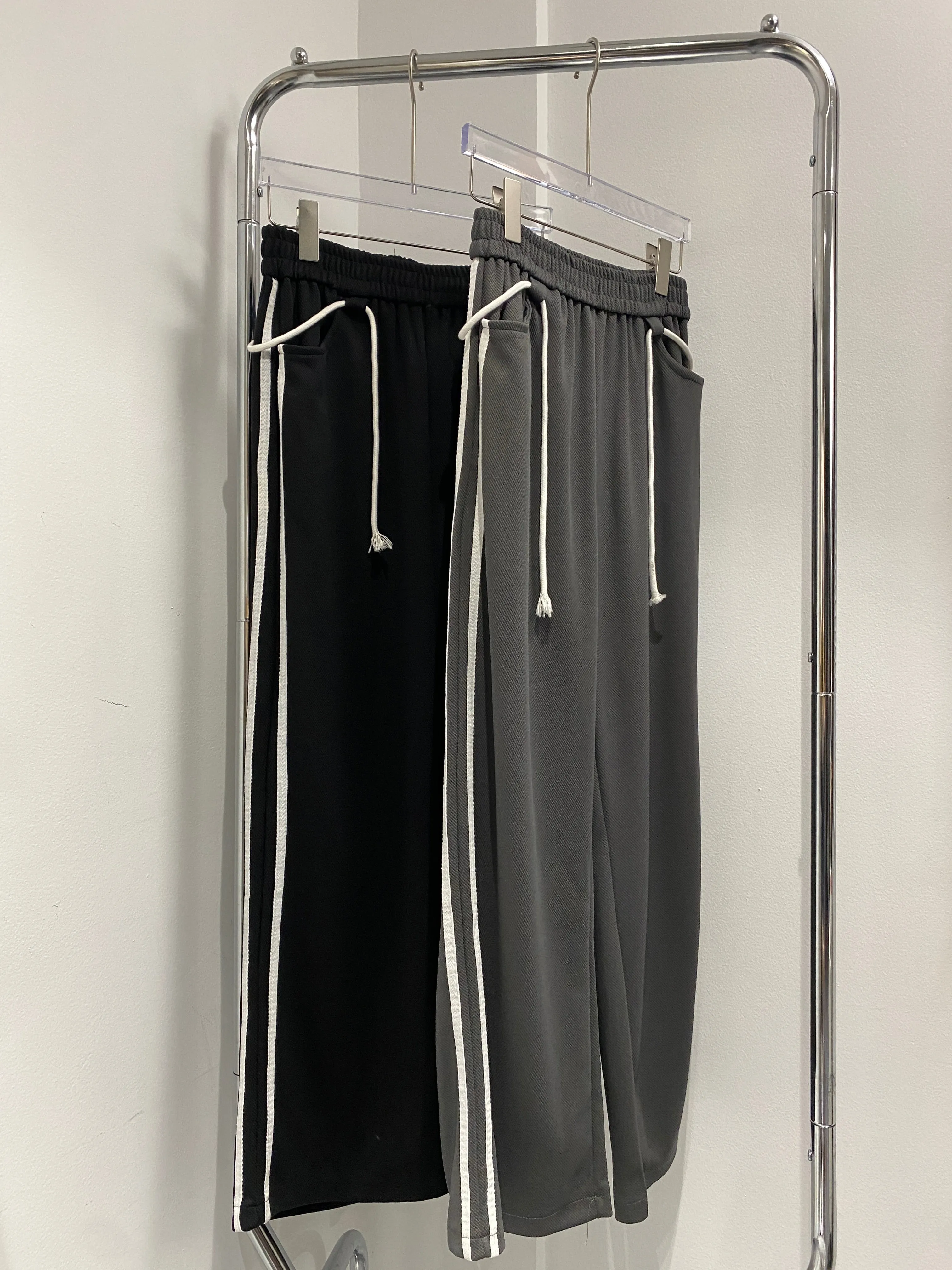 Side Striped Wide Leg Sweatpants - Smoke