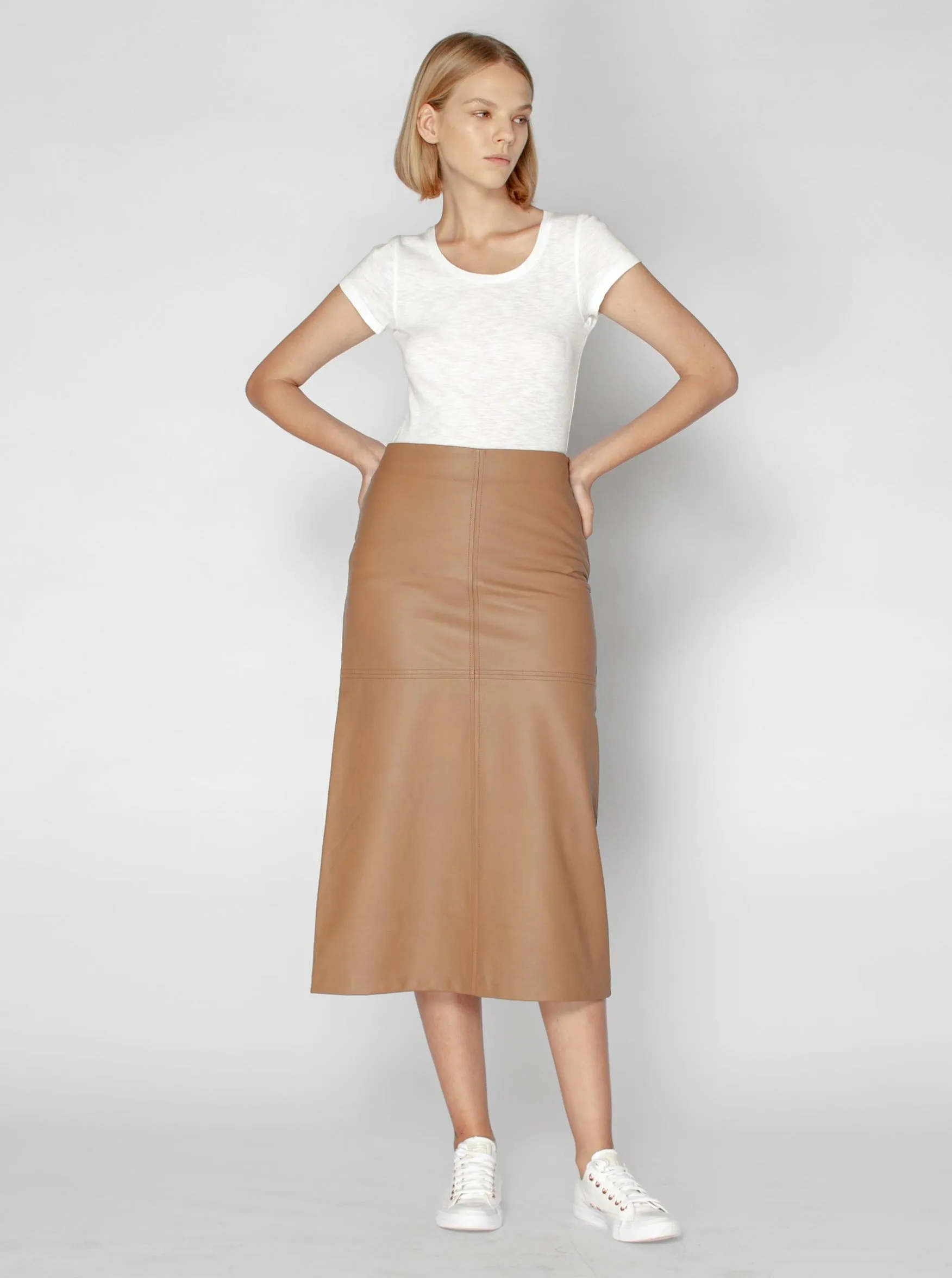 SIENNA LEATHER MAXI SKIRT - MOCHA