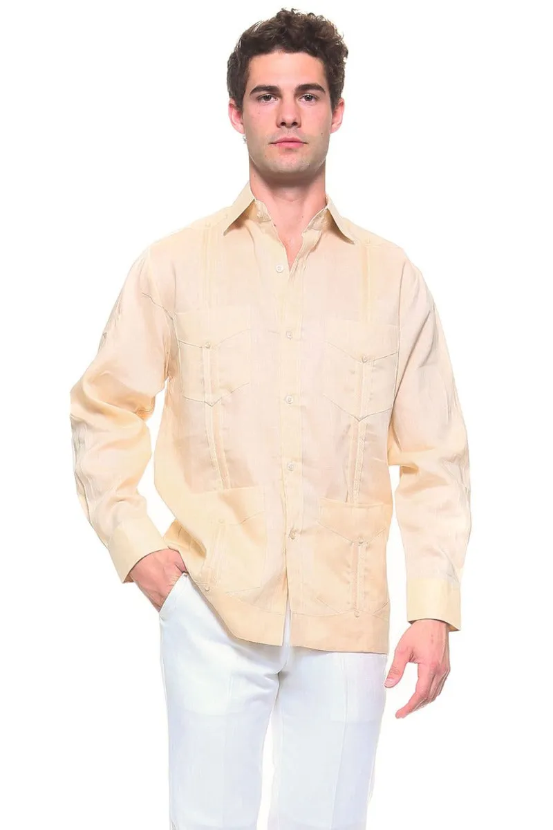 Signature Collection 100% Irish Linen Classic Guayabera Shirt Long Sleeve