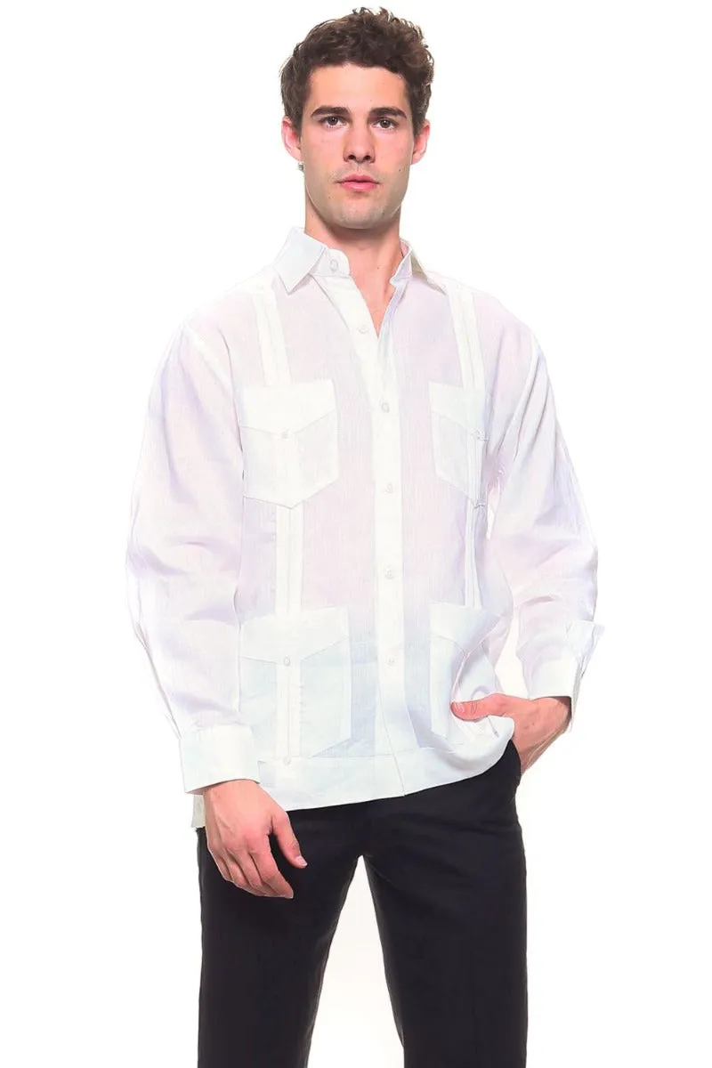 Signature Collection 100% Irish Linen Classic Guayabera Shirt Long Sleeve