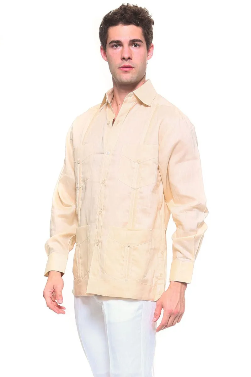 Signature Collection 100% Irish Linen Classic Guayabera Shirt Long Sleeve