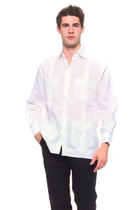 Signature Collection 100% Irish Linen Classic Guayabera Shirt Long Sleeve