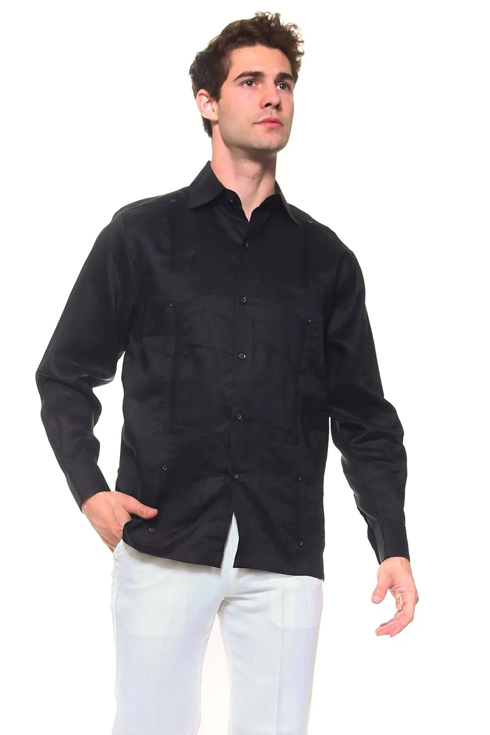 Signature Collection 100% Irish Linen Classic Guayabera Shirt Long Sleeve